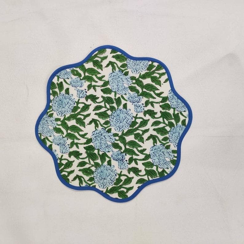 Blue Botanical Round scalloped Placemats