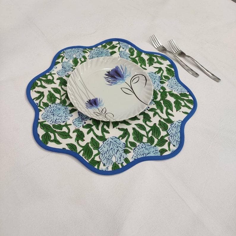 Blue Botanical Round scalloped Placemats