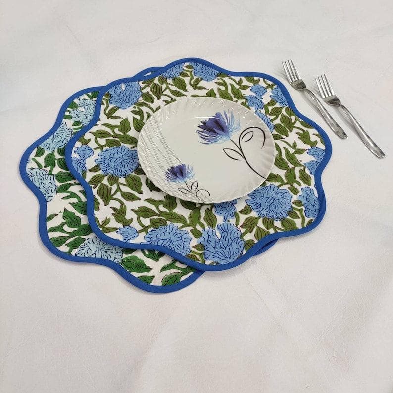 Blue Botanical Round scalloped Placemats