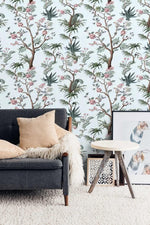 Blue Botanicals and Birds and Chinoiserie Wallpaper