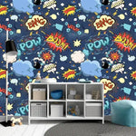 Blue Colorful Comics Nursery Room Wallpaper