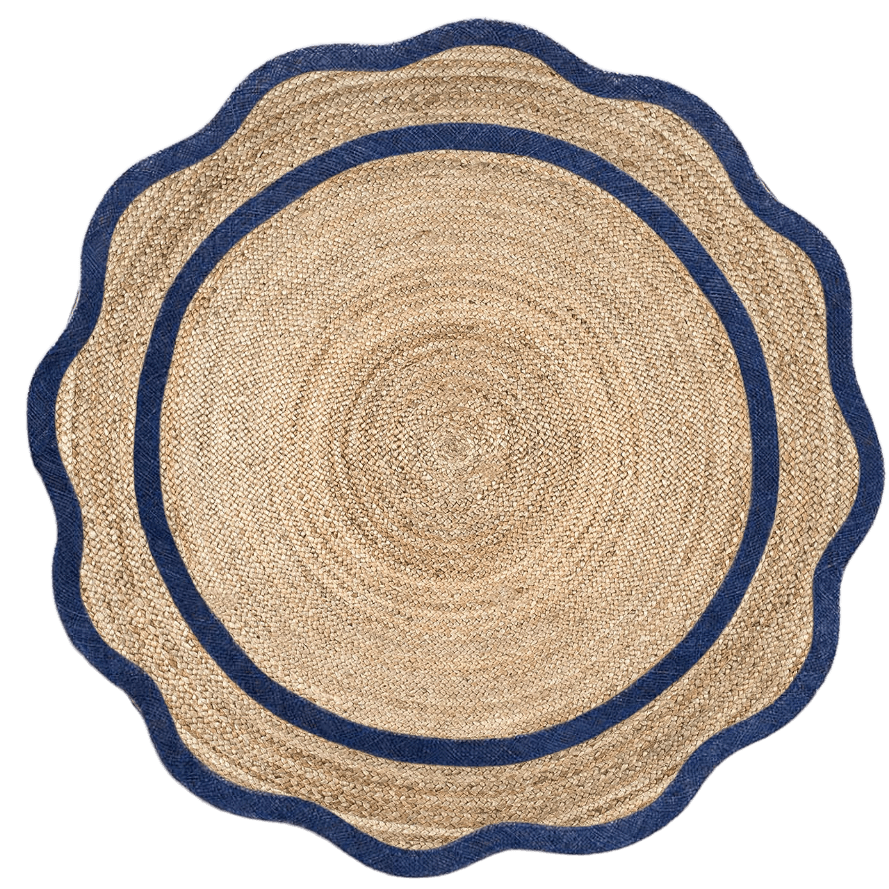 Blue Cotton Scalloped Jute Round Placemats - Set of 10