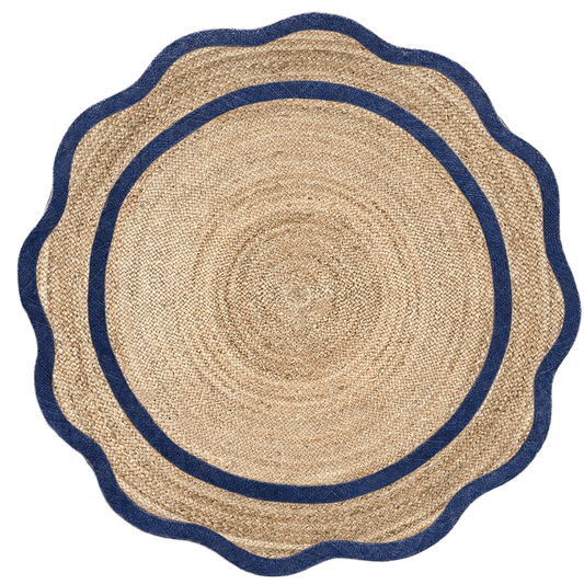 Blue Cotton Scalloped Jute Round Placemats - Set of 10 - MAIA HOMES