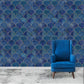 Blue Fish Scale WavesArt Deco Geometric Wallpaper