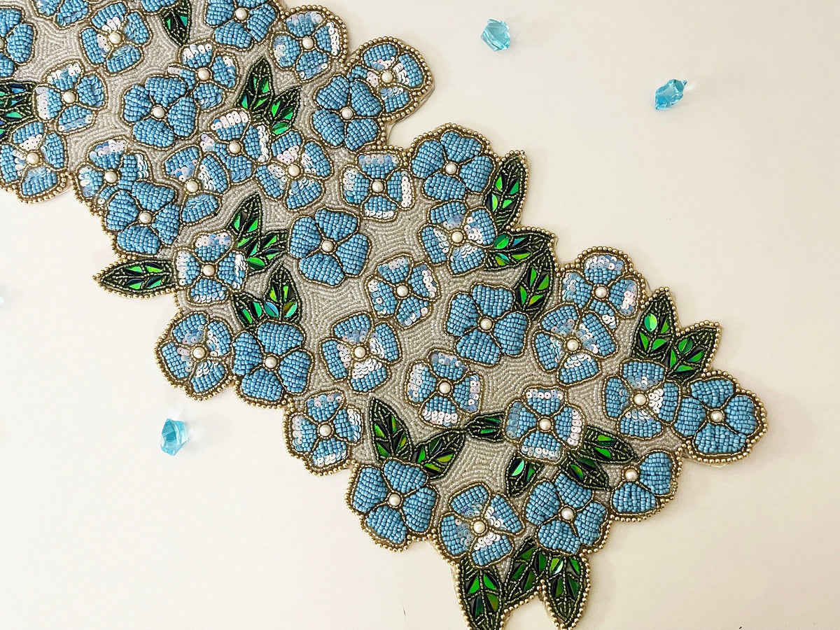 Blue Flowers in the Spring Beaded Table Runner