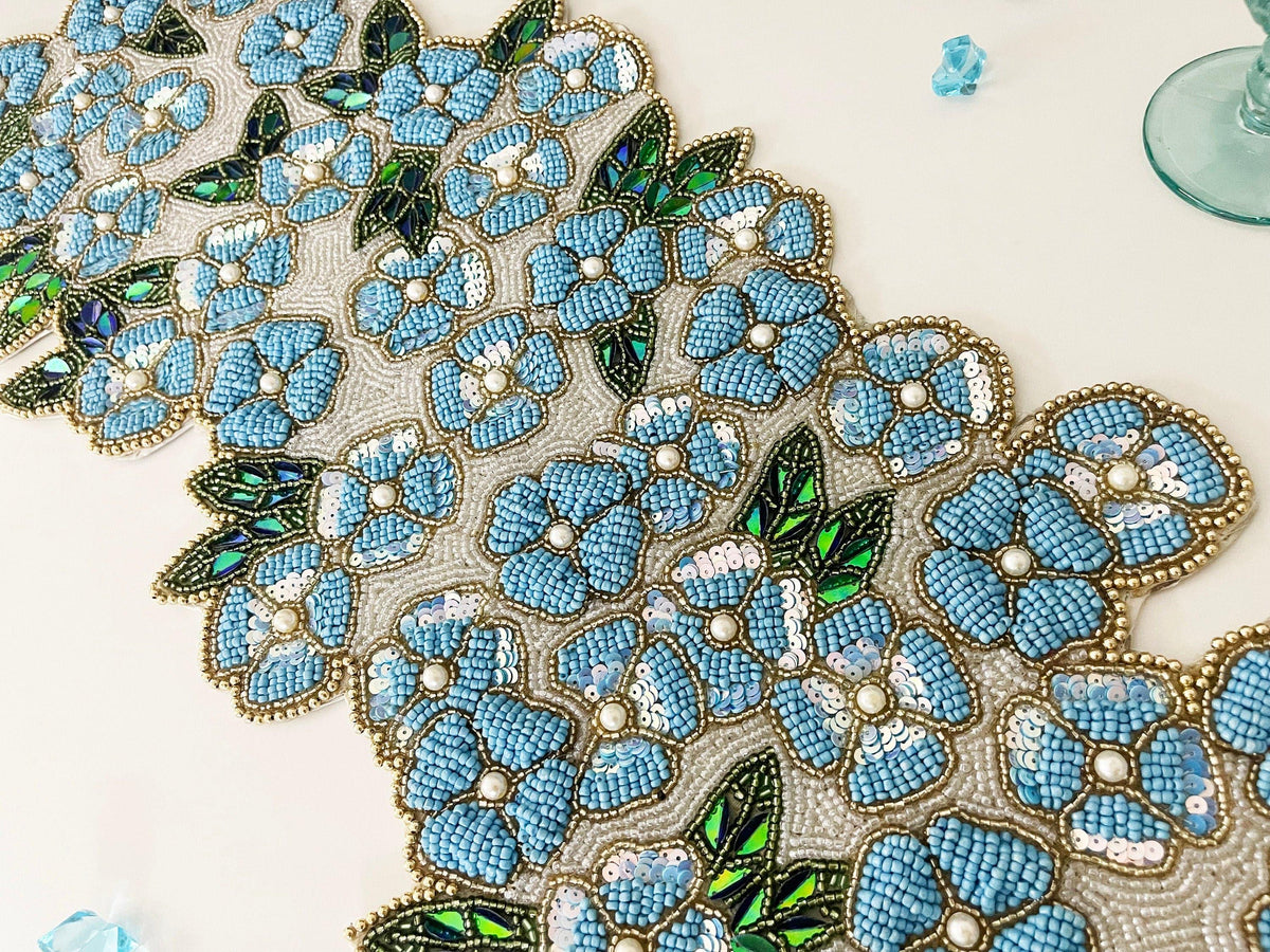 Blue Flowers in the Spring Beaded Table Runner Default Title