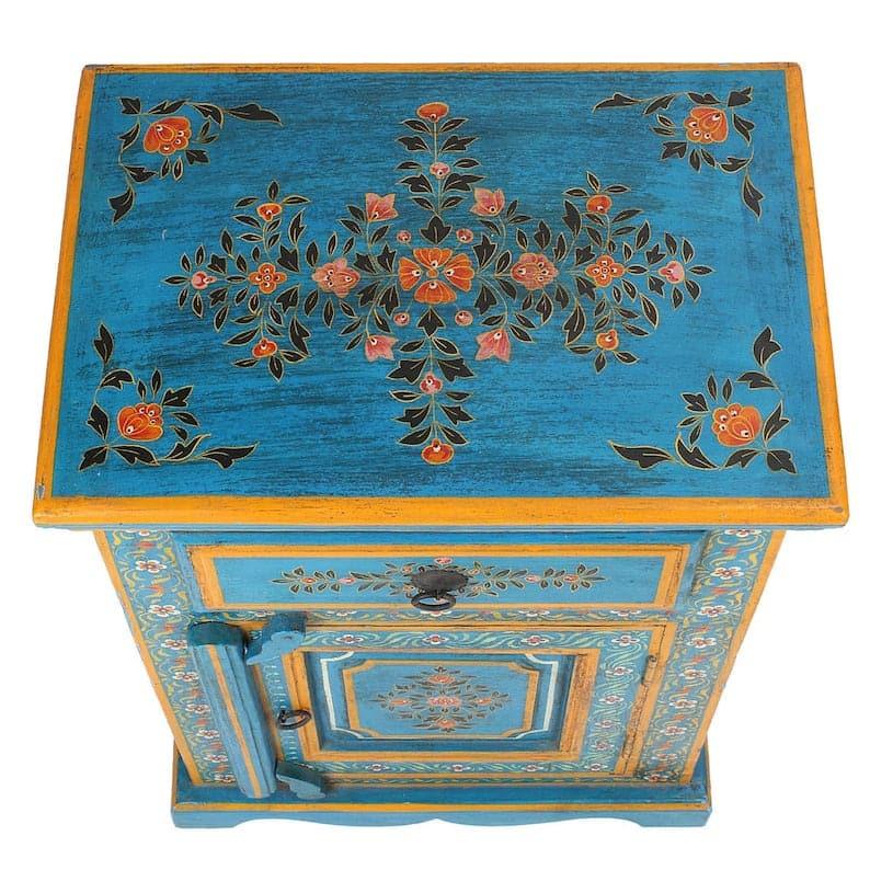 Blue Garden Hand Painted Nightstand Side table Default Title