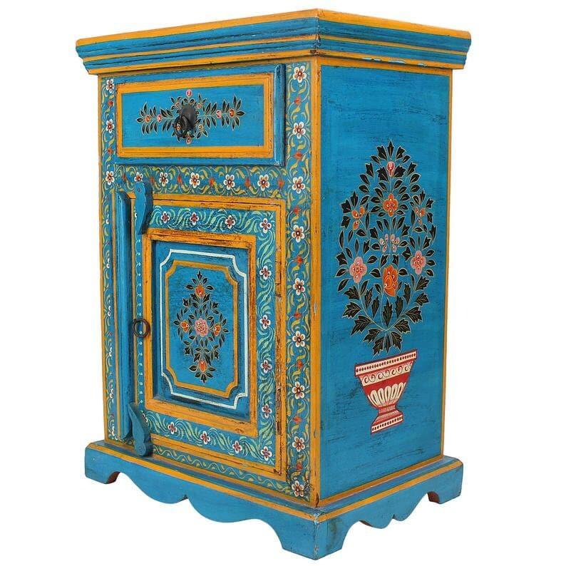 Blue Garden Hand Painted Nightstand Side table - MAIA HOMES