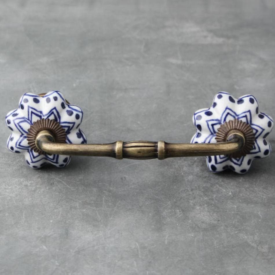 Blue Geometry Dots Ceramic Cabinet Drawer Pull - Set of 4 - MAIA HOMES
