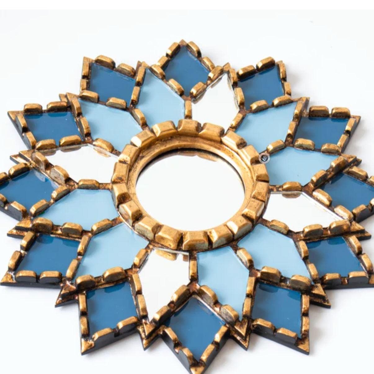Blue Mandala Reverse-Painted Star Burst Wall Mirror - MAIA HOMES