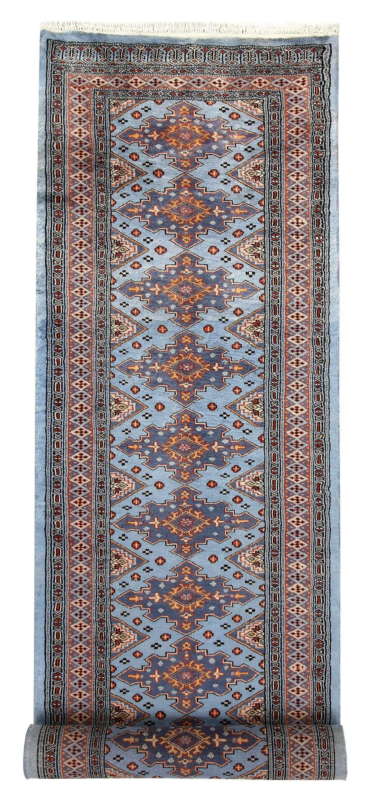 Blue Mogal Sword Wool Hand Knotted Area Rug Runner