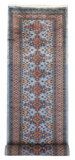 Blue Mogal Sword Wool Hand Knotted Area Rug Runner