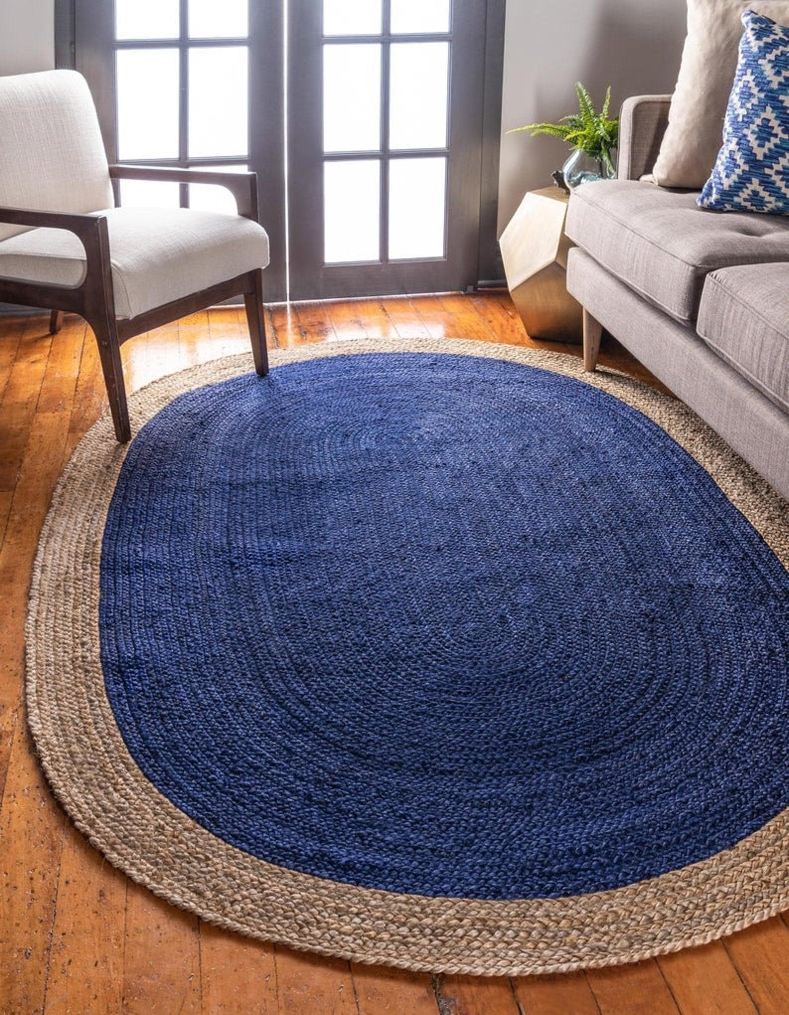 Blue Oval Jute Rug