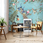 Blue Peacocks Chinoiserie Wallpaper