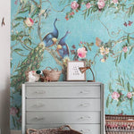 Blue Peacocks Chinoiserie Wallpaper