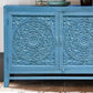 Blue Rustic Hand Carved Wooden Entryway Cabinet - MAIA HOMES