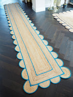 Blue Scalloped Border Jute Rug Runner 2.5' x 15'