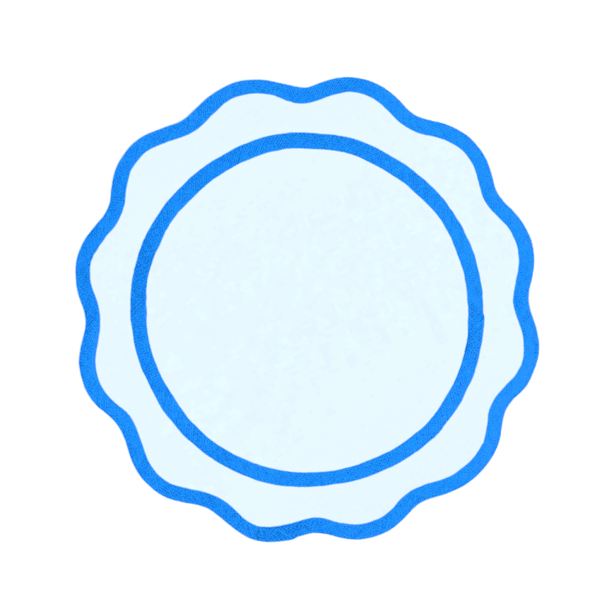 Blue Scalloped Round Cotton Placemats - Set of 4