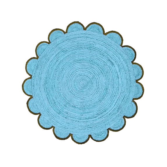 Blue Scalloped Round Jute Rug