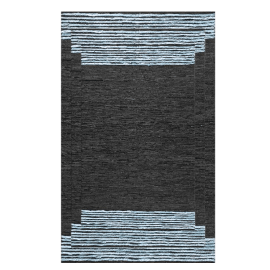 Blue Stripe Black Area Jute Rug