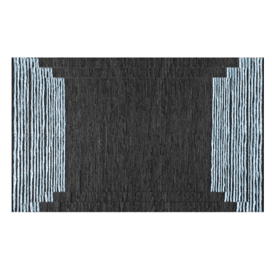 Blue Stripe Black Area Jute Rug