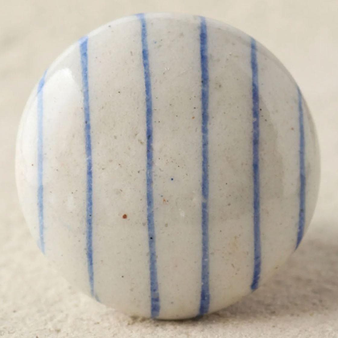 Blue Striped White Ceramic Cabinet Knobs - Set of 6 - MAIA HOMES