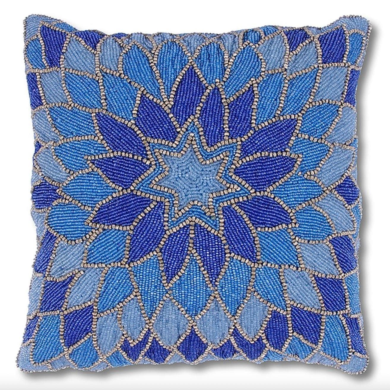 Blue Sunflower Embroidered Canvas Cotton Cushion Covers - Pack of 2