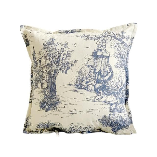 Blue Toile De Jouy Inspired Canvas Throw Pillow Cover Default Title