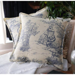 Blue Toile De Jouy Inspired Canvas Throw Pillow Cover