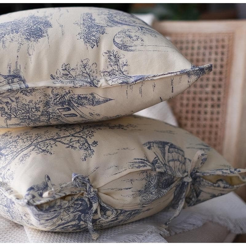 Blue Toile De Jouy Inspired Canvas Throw Pillow Cover