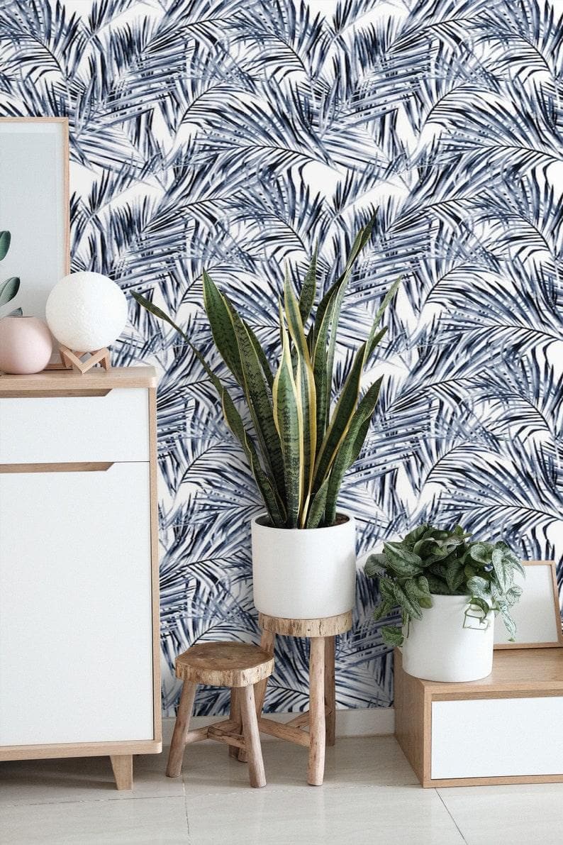 Blue Tropical Coconut Palm Leaves Wallpaper