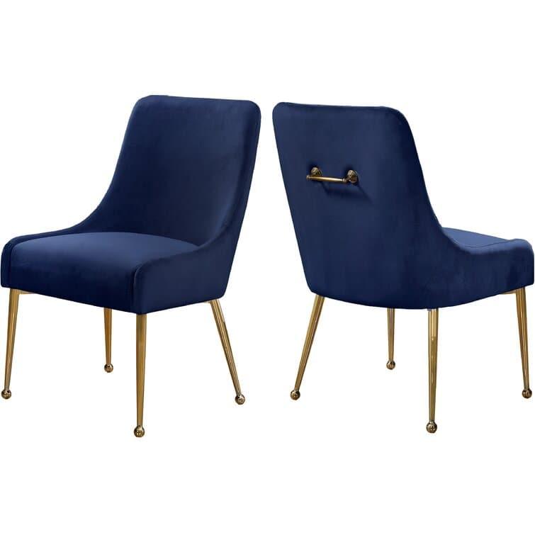 Blue Velvet Upholstered Dining Chairs - Set of 2