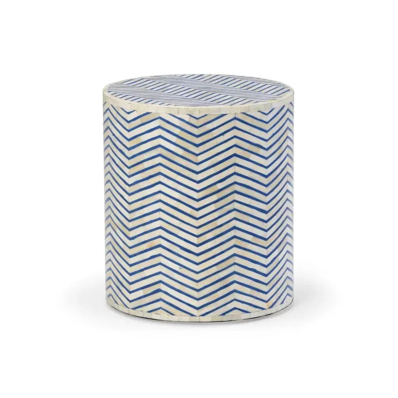 Blue Zic Zag Bone Inlay Round Side Table