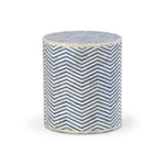 Blue Zic Zag Bone Inlay Round Side Table