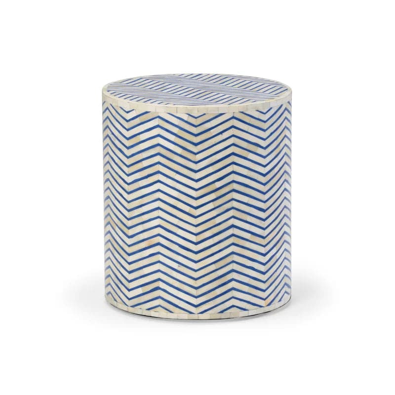 Blue Zic Zag Bone Inlay Round Side Table - MAIA HOMES