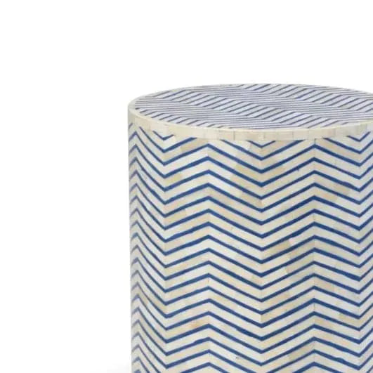 Blue Zic Zag Bone Inlay Round Side Table