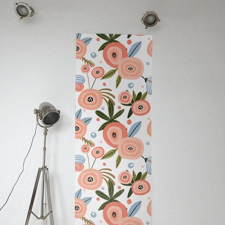 Blush and Coral Bees and Blossoming Flowers Wallpaper - MAIA HOMES