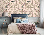 Blush Chinoiserie and Bird Wallpaper