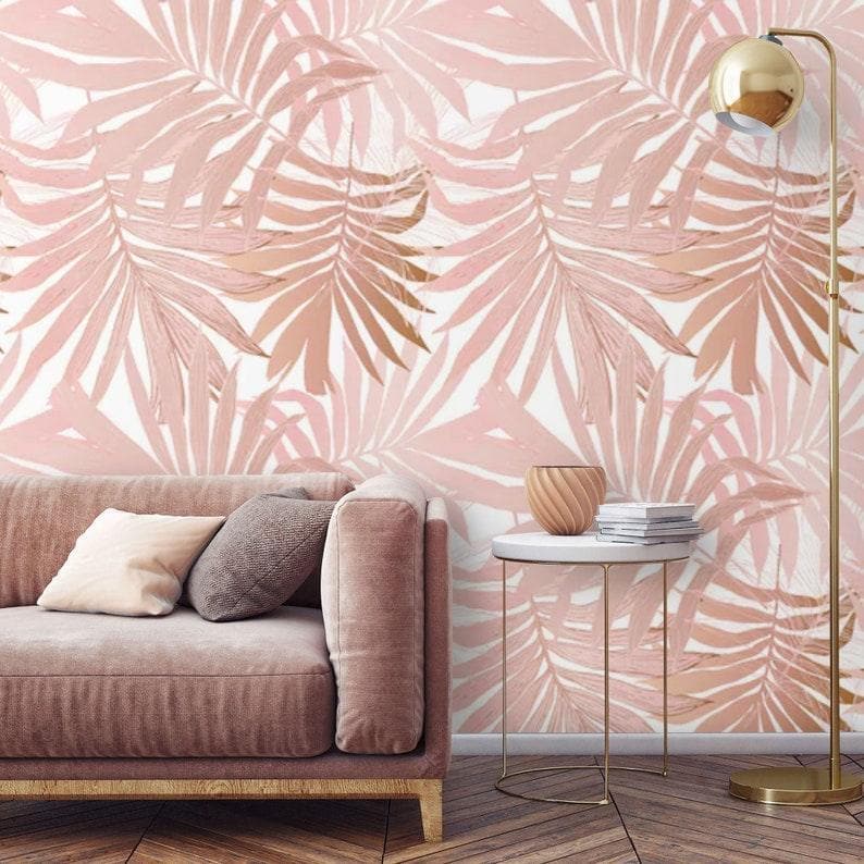 Blush Pink Palm Leaves Tropical Wallpaper