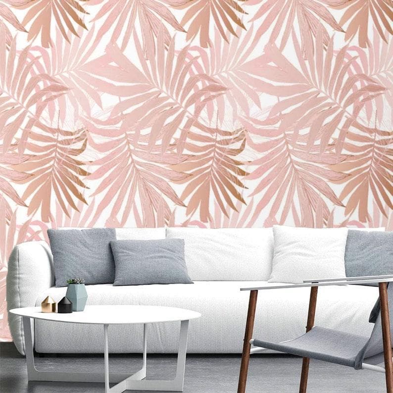 Blush Pink Palm Leaves Tropical Wallpaper