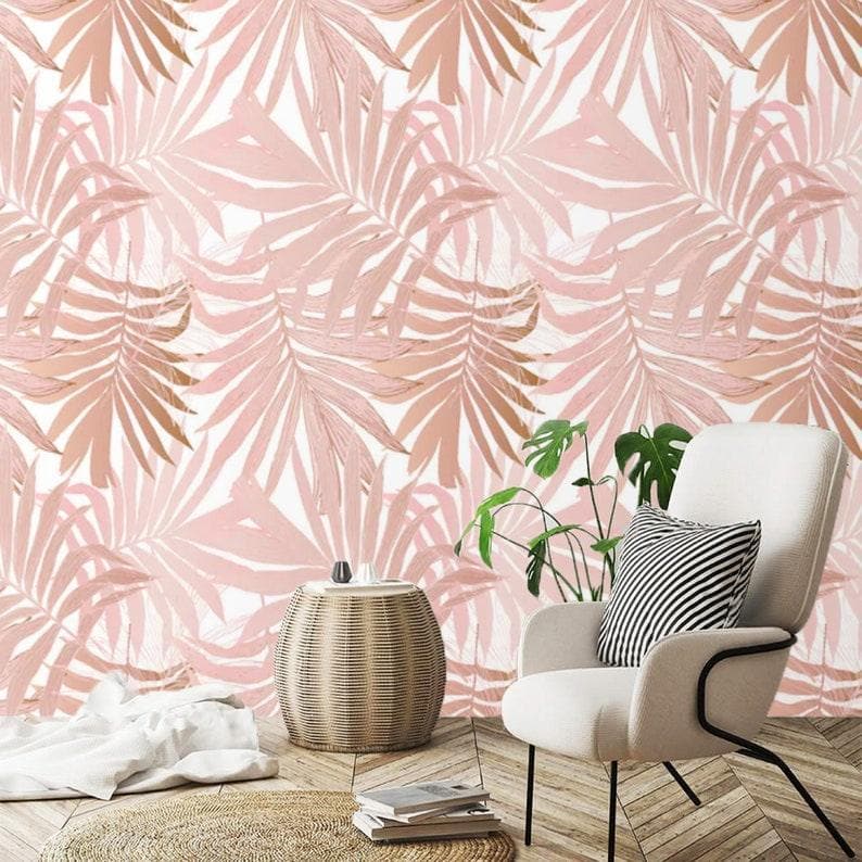 Blush Pink Palm Leaves Tropical Wallpaper