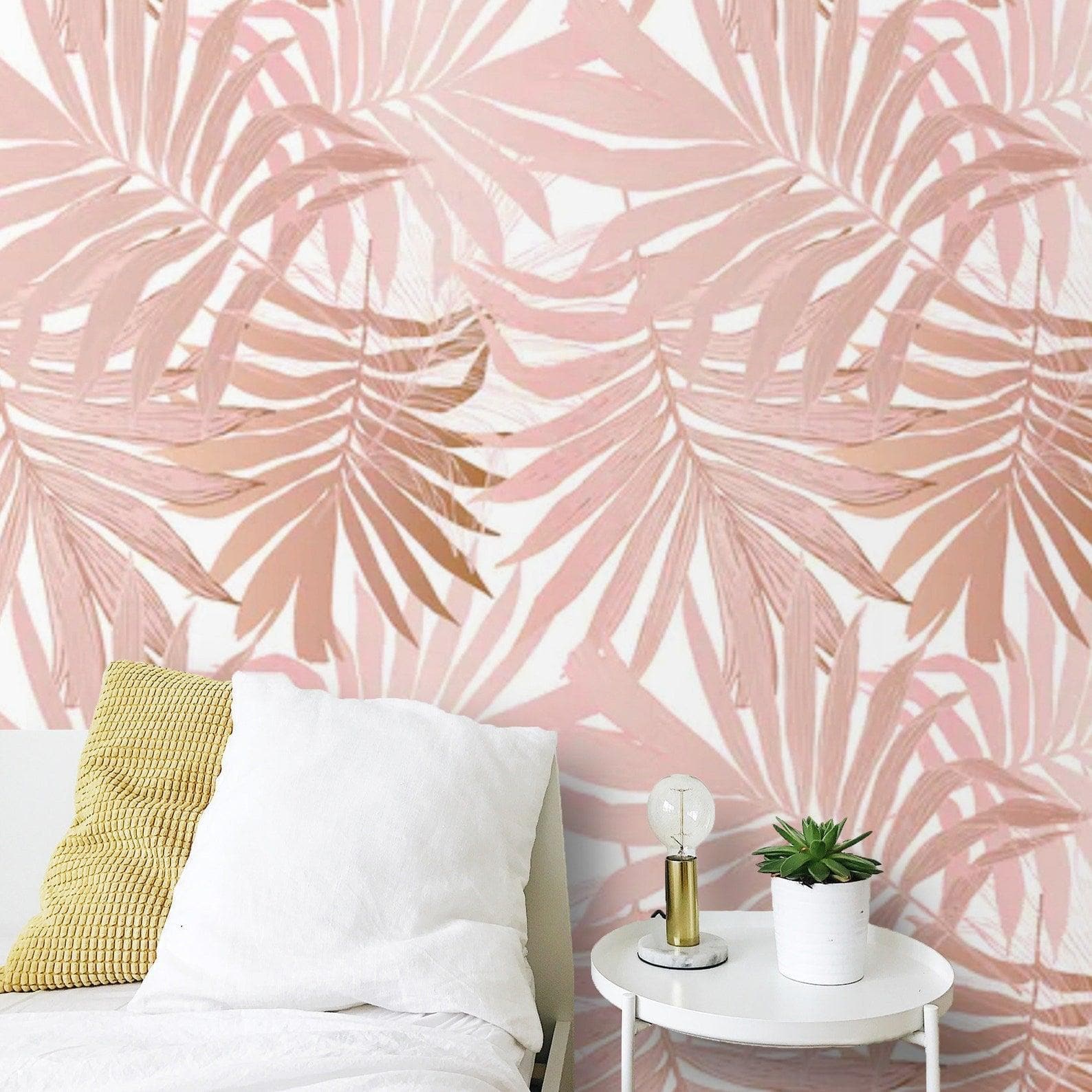 Blush Pink Palm Leaves Tropical Wallpaper