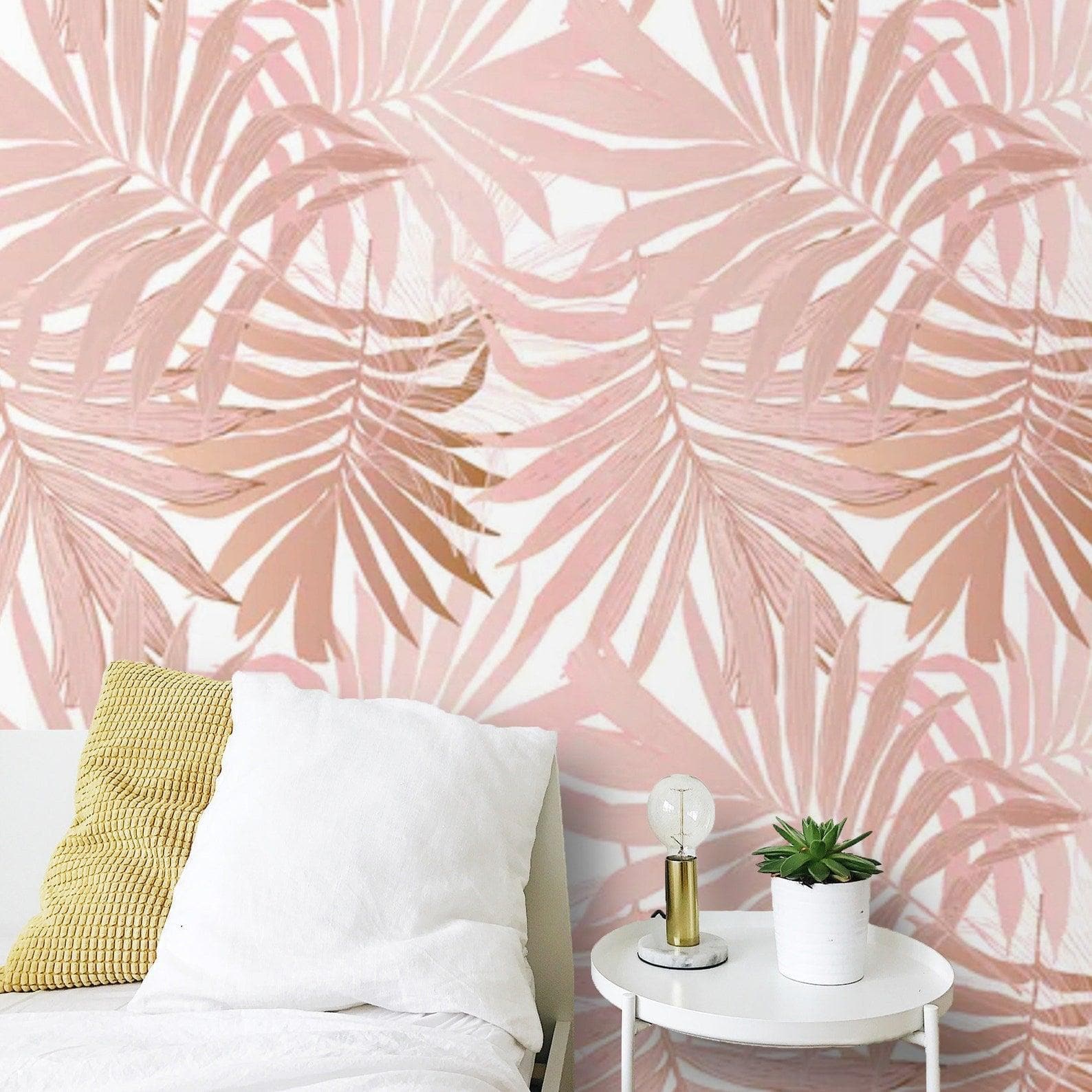 Blush Pink Palm Leaves Tropical Wallpaper - MAIA HOMES