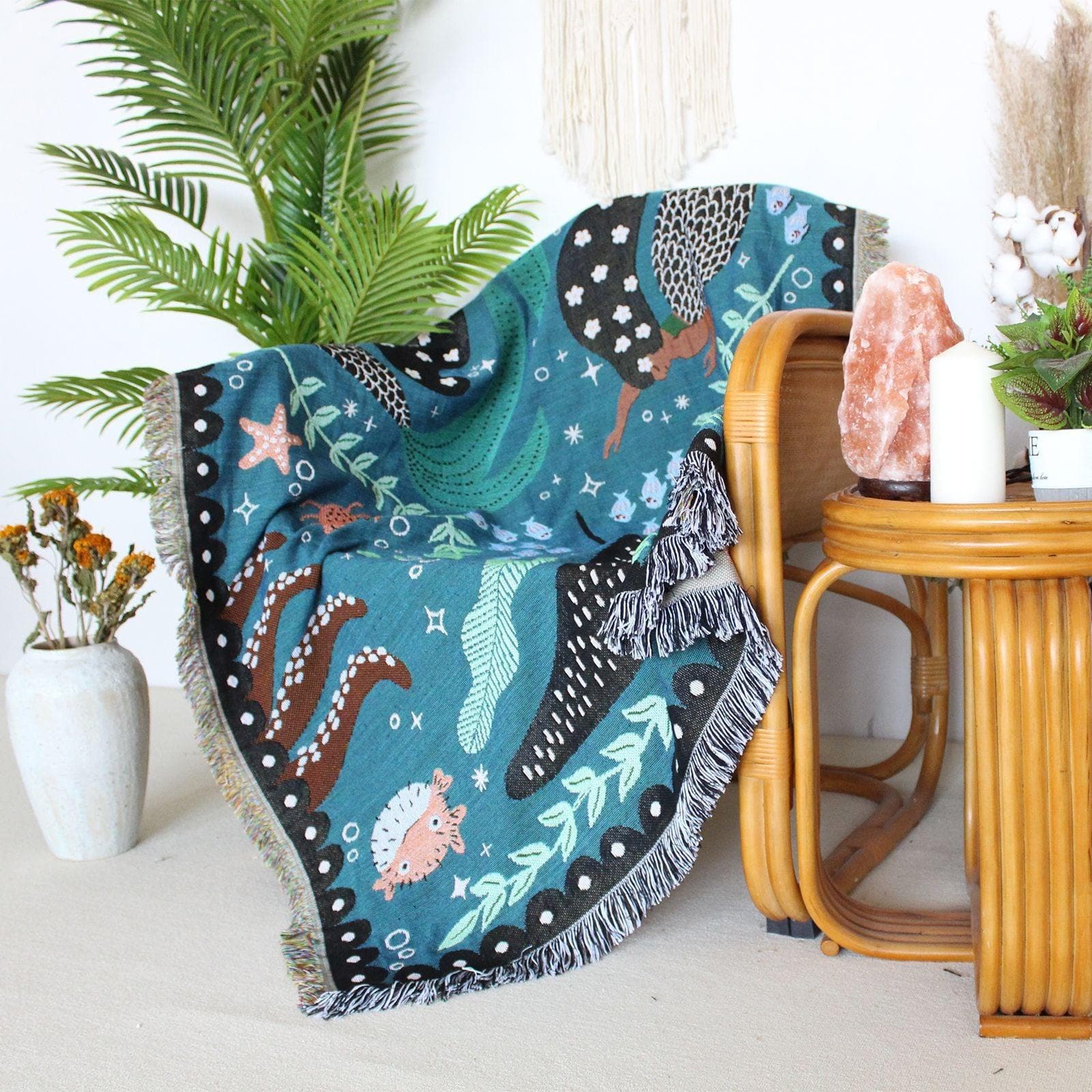 Bohemain Mermaid Throw Blanket with Fringes - MAIA HOMES
