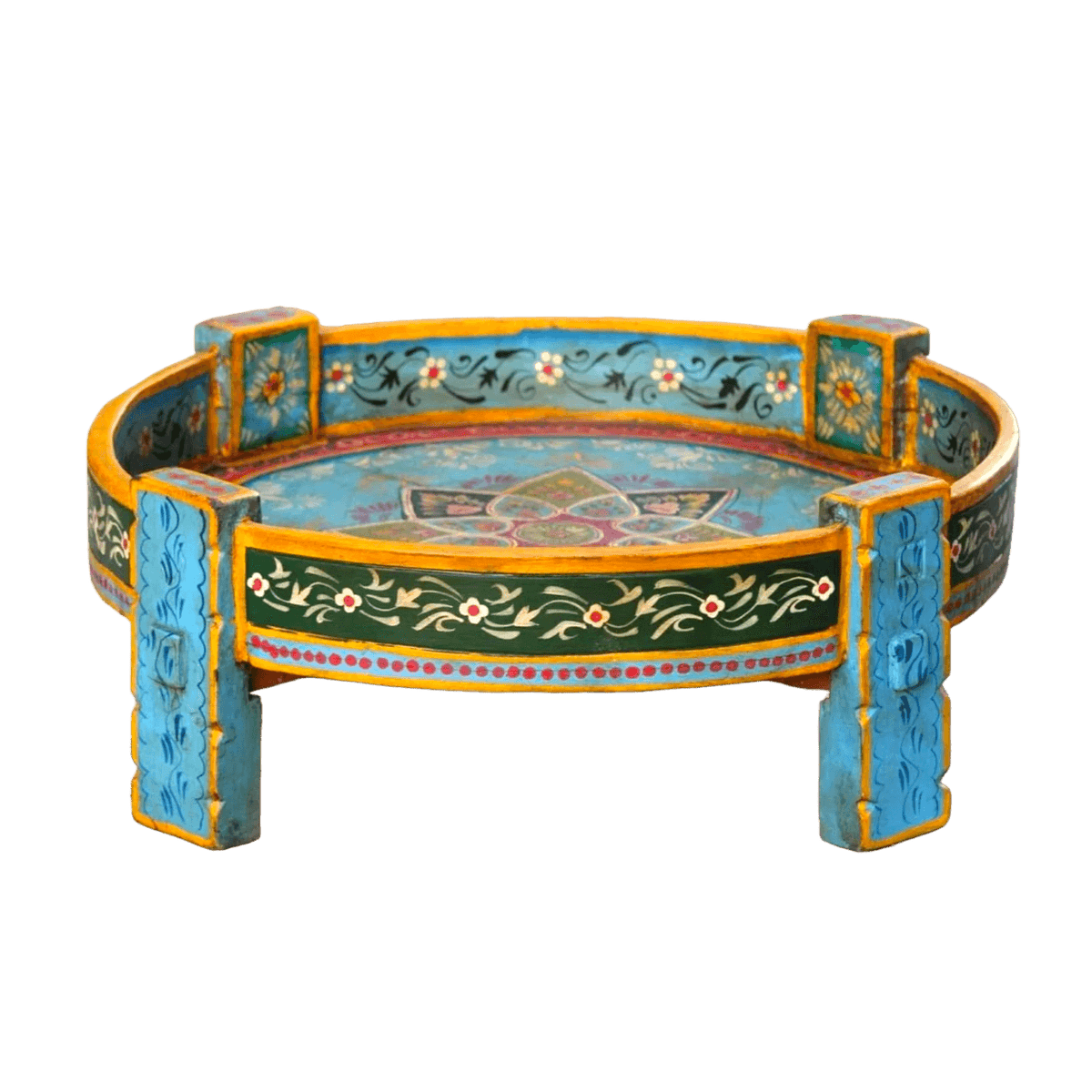 Bohemian Hand Carved Wooden Chakki Table