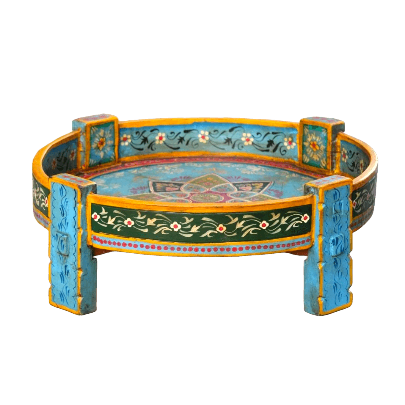 Bohemian Hand Carved Wooden Chakki Table - MAIA HOMES