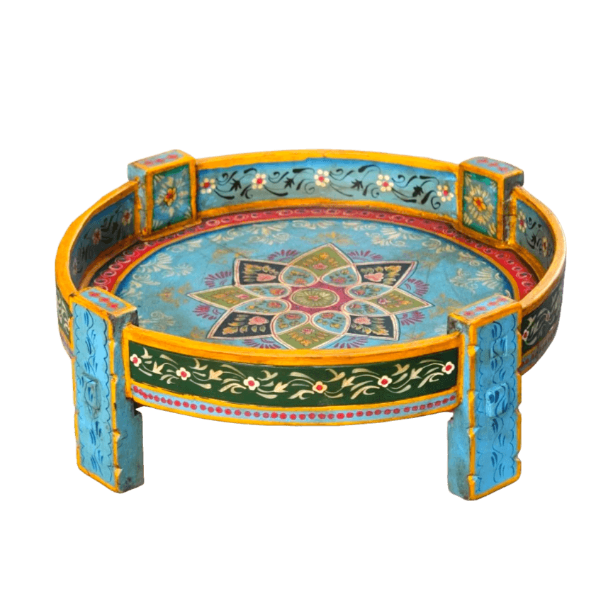 Bohemian Hand Carved Wooden Chakki Table