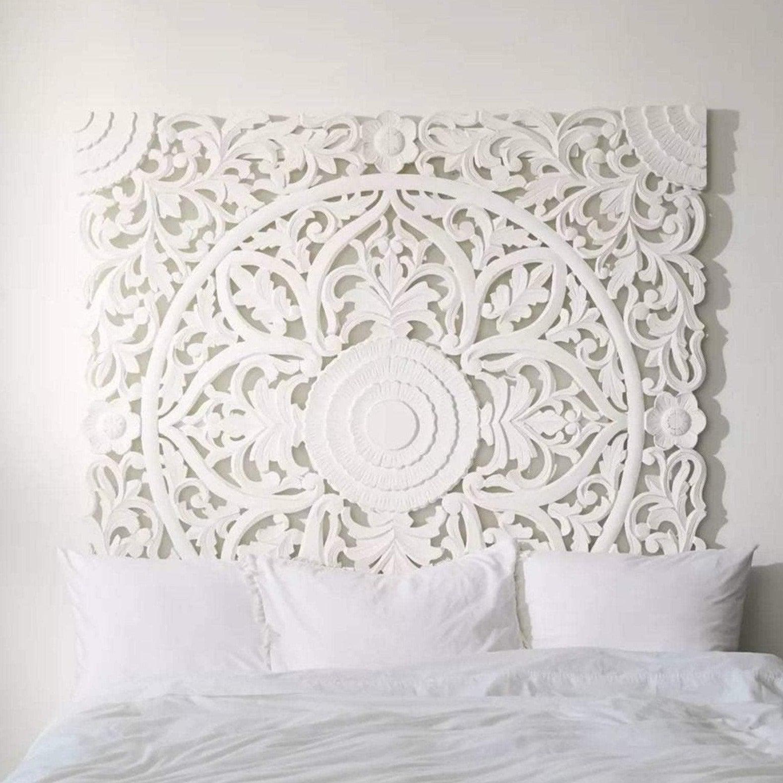 Bohemian Intricate Floral Carved Head Board - MAIA HOMES