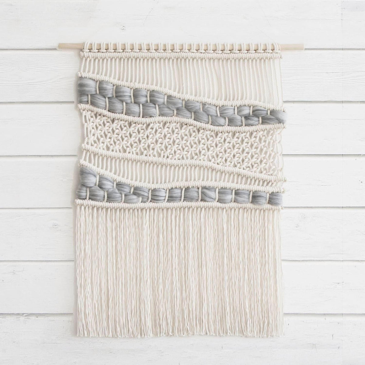 Bohemian Large Wall Hanging Macrame Tapestry - "ORGANIC GRAY"