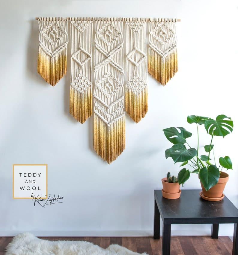 Bohemian Macrame Wall Hanging , Geometric Fiber Art, ISA